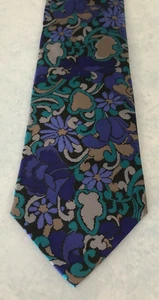 Men's Tie Necktie Ketch Blue Silver Gold Teal Floral Pattern Polyester New - Picture 1 of 2