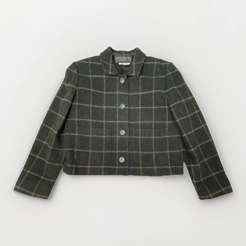 Harris Wallace Jacket Blazer Womens S Plaid Gray Wool Blend Button Up Vintage - Image 1 of 4