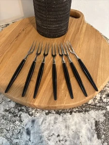 Vintage "Little Fork" Stainless Steel Cocktail Forks Set Of 7 Black - Picture 1 of 4