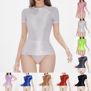Elegante Camiseta de Satén Mujeres Brillantes Medias de Aceite Transparente Elástico Prendas para el torso para Lencería - Imagen 1 de 9