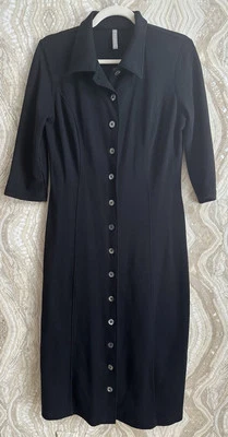 HANNA ANDERSSON womens 10 Petite Button Front DRESS black Ponte Knit Danish - Image 1 of 4