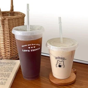 Water Bottle With Straw Reusable Drinking BPA Free Transparent Coffee Cup Milk - Picture 1 of 14