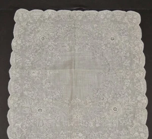 Vintage Elaborate Appenzell Swiss Embroidery Whitework Wedding Handkerchief - Picture 1 of 7
