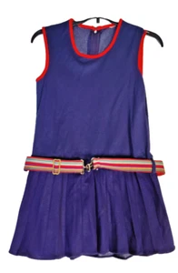 True Vintage 70's Mod Belted Blue Sleeveless Groovy Shirt dress Girls - Picture 1 of 3