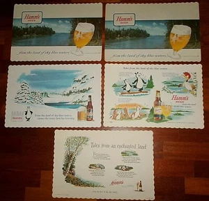 Lot of 5 Different MINT Hamm's Beer 1950's - 60's Vintage Paper Placemats - Picture 1 of 2