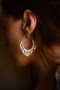 925 Silver Plated Earrings Moroccan Ethnic Tribal Brass Mandala Spiral Hoops WE8