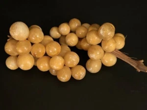 Antique Alabaster Grape Clusters Hand Carved Italian Italy Stone + Wood Stem 10” - Picture 1 of 5
