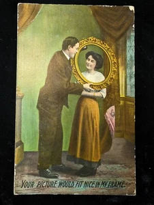 Romantic Postcard "Your Picture Would Fit Nice In My Frame" Theochrom 1913 Love - Picture 1 of 3
