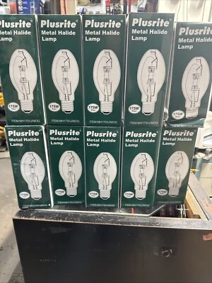 全新带盒 批量 10 件 Plusrite MH175/U/MOG/ED28 175W 4000K 金属卤化物灯 免运费 — 第 1/4 张图片