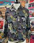 Vtg Men 90s Vintage Tobacco Leaf Novelty Print Shah Safari Rayon Button Up Shirt