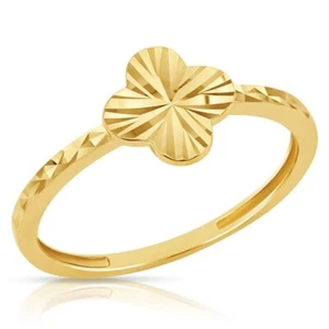 Anillo de promesa minimalista de trébol de cuatro hojas delicado de oro amarillo macizo real de 10K - Imagen 1 de 6
