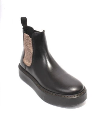 Botas cómodas al tobillo elásticas de cuero negro/bronce MUJER 41a 37/US 7 Foto 1 de 4