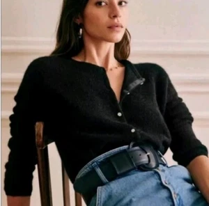 Sezane Gaspard Cardigan Size S Mohair Alpaca Blend Black Reversible Buttoned - Picture 1 of 12