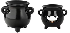 Black Cauldron Oil Burner Wicca Gothic Magic Wax Burner Halloween Triple Moon - Picture 1 of 23