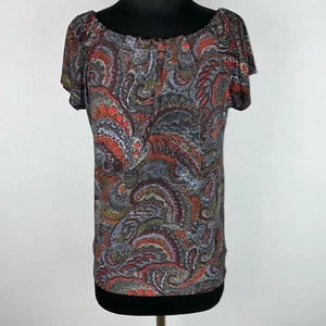 Outback Red Womens XS Paisley Patterned Elasticized Neckline Blouse AU - Picture 1 of 12