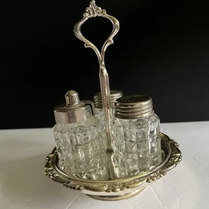 Vintage 4 Piece Cruet Set With Spinning Stand - Picture 1 of 19