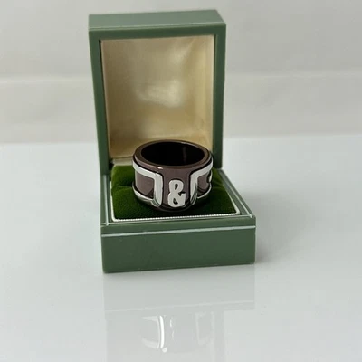 Anillo Dolce & Gabbana para hombre - acero inoxidable marrón, logotipo plateado, talla 8,5 Foto 1 de 4