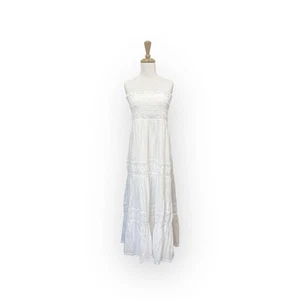 Maxi abito Lulus Mediterranean Moments bianco pizzo senza spalline a strati taglia large NUOVO - Foto 1 di 6