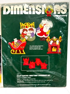 Vintage Dimensiones NOCHE ANTES DE NAVIDAD Fieltro Bordado Adornos Papá Noel Raro - Imagen 1 de 8
