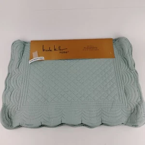 Set of 6 Nicole Miller Quilted Placemats 13 x 19 Rectangular Blue - Picture 1 of 7