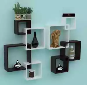 Unique Intersecting Wall Shelf/ Home Wall Decor Set of 8 White And Black decor - Picture 1 of 12