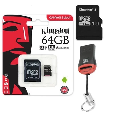 64GB Micro SD Memory Card Micro SDXC Kingston SD Adapter +USB Card Reader - Image 1 of 4