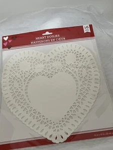 Heart Paper Doilies  -WHITE -Raised “Love” & Roses Print- 16 Count - 10 X 10 “ - Picture 1 of 7
