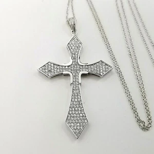 GM Sterling Silber 925 Seil Kette Keltisch X Kreuz Pave CZ Anhänger 18' in Halskette - Bild 1 von 11