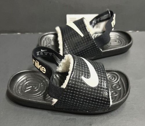 Sandalo nero taglia 10c Nike Kawa DC9321 slides cinturino posteriore elastico EUR 27