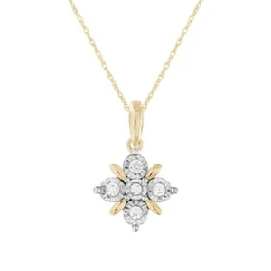 Women's Flower Shape Pendant 0.08 Ctw Natural Diamond Pendant/Necklace 10k Gold - Picture 1 of 5