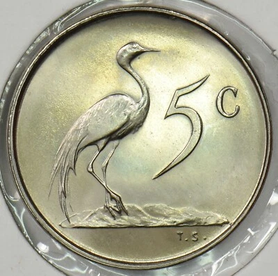 South Africa 1965 5 Cents Blue Crane animal Proof P900355 combine shipping - Image 1 of 2