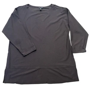 Eileen Fisher Crepe Tunic Top Womens M Brown Stretch Half Sleeve Pullover Blouse - Picture 1 of 9