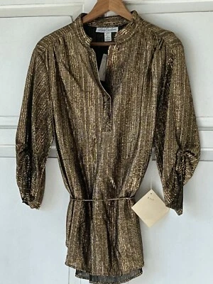 NWT Vintage 1970s 1980s LADY CARIBOU Gold Metallic Glam Disco Shirt Top Sz 40 - Image 1 of 4