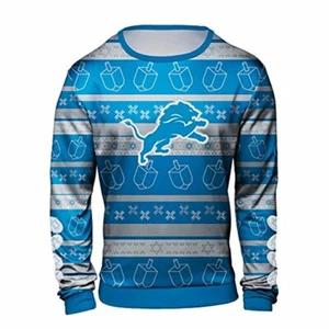 Forever Collectibles NFL Men's Detroit Lions Hanukkah Ugly Crew Neck Sweater - Picture 1 of 5