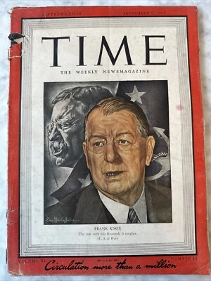 Time The Weekly News Magazine Frank Knox Volume XL No 10 September 7 1942 - Image 1 of 2