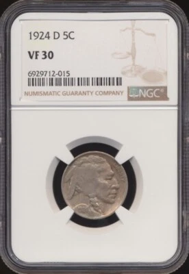 1924-D Buffalo Nickel NGC VF 30 - Image 1 of 2