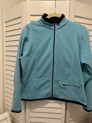 ALPS DE COLECCIÓN Mujer Corta "Chaqueta Fleece Cremallera Completa" Talla Grande Aqua con Borde Negro Usada en Excelente Condición Foto 1 de 4