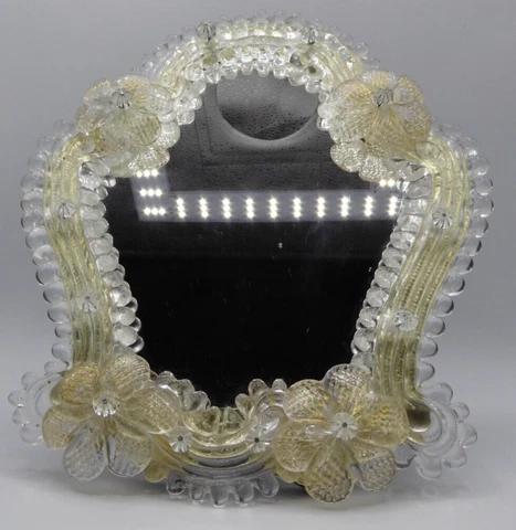 Vintage Murano Venetian Glass Vanity Mirror Made Italy Floral Rare Cover