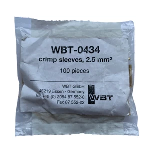 WBT-0434 Gold-plated Pure Copper Cable End Crimp Sleeves - 2.5sq/mm (Bag of 100) - Picture 1 of 2