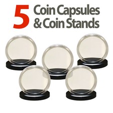 5 Coin Capsules & 5 Coin Stands for MORGAN / PEACE / IKE DOLLARS Airtight 38mm