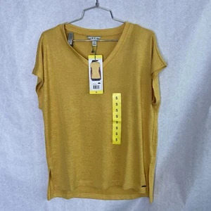 Orvis Womens Short Sleeve V-Neck Tunic Knit Top Shirt Mustard Small S - Picture 1 of 5
