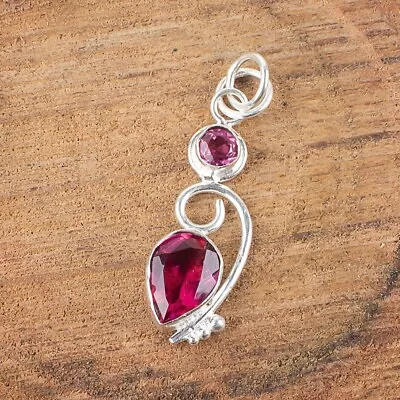 Conjunto de bisel de compromiso de plata esterlina de turmalina rosa genuina nuevo colgante Foto 1 de 4