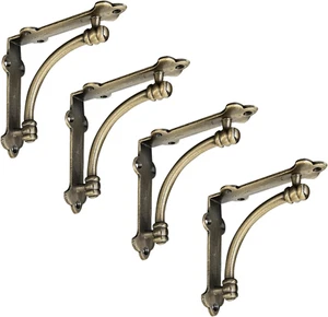 Decorative Shelf Brackets, 4 Pack of 5.5 X 1.2 X 5.5 Inch Gold Brackets - Cast I - Picture 1 of 9