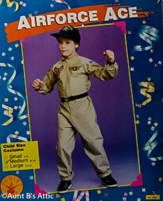 Air Force Pilot Costume Child's 3 Pc Khaki Jumpsuit Belt & Cap Military Suit Md  - Image 1 of 3