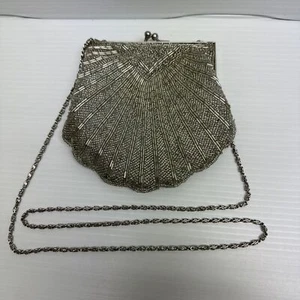 Vintage VALERIE STEVENS Clam Shell Beaded Evening Bag with Chain Strap - Picture 1 of 13