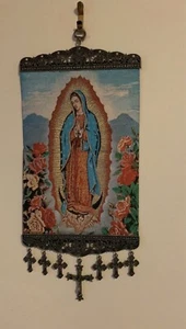 Religious icon banner our lady of Guadalupe Mary Pure Cotton with Gold Yarn Wall - Picture 1 of 8