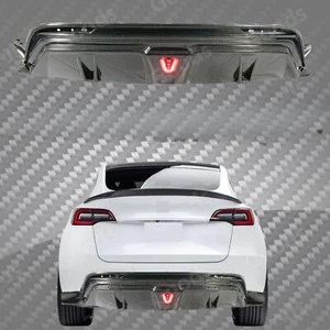 Parachoques trasero de fibra de carbono real ala para Tesla modelo Y 2020-2025 luz LED E - Imagen 1 de 10