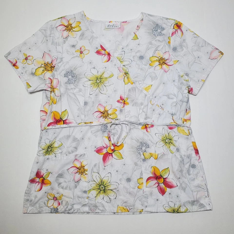 Blusa Médica Estampada Fresh Rosa Pálido Amarillo Flores XS Floral Foto 1 de 4