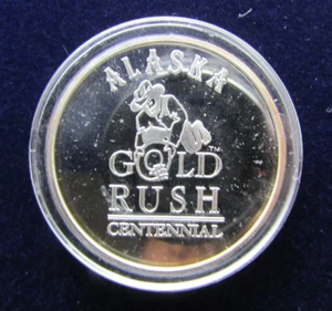 2000 1oz Silver - Alaska Gold Rush Pioneer Centennial w/ Gold Nugget - Picture 1 of 2