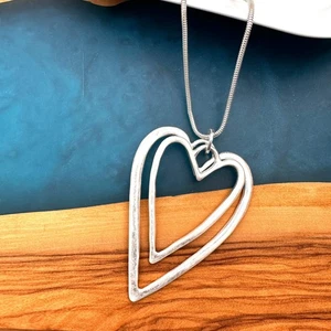 Dee Double Heart Long Necklace Silver - Picture 1 of 1